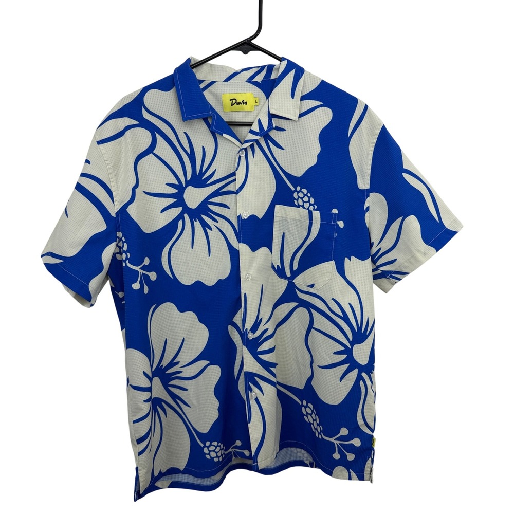 Duvin Shirt Mens Large Blue Floral Print Short Sleeve Button Up Casual Summer